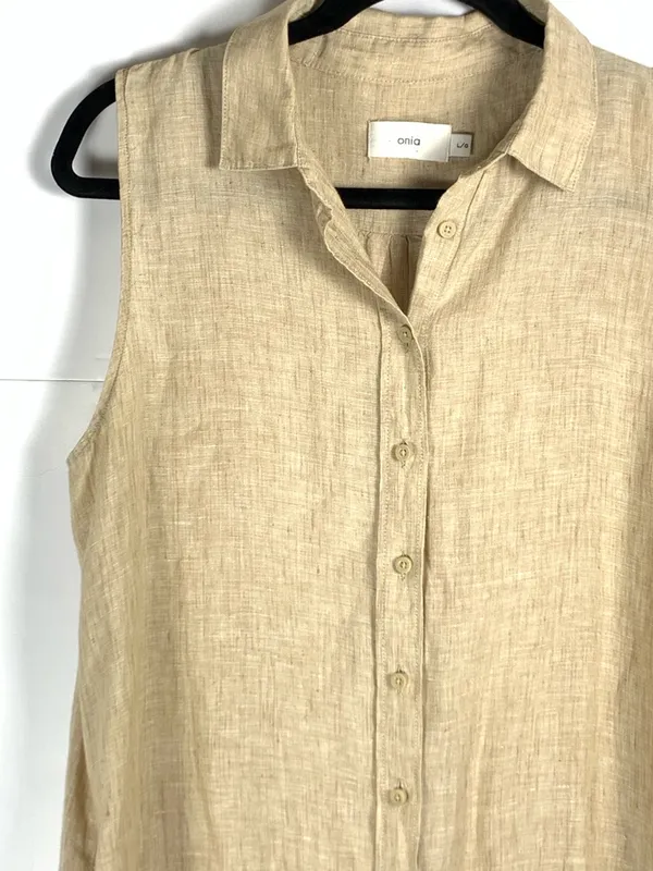 Onia Sleeveless Button-Front Swim Coverup in Beige - Image 7