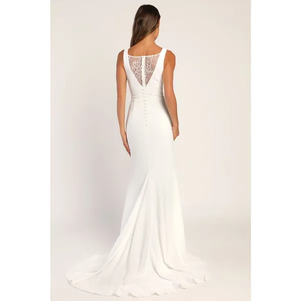 NWT Lulus Long-Lasting Love Ivory Lace V-Neck Mermaid Dress Wedding Bride Size M - Image 3