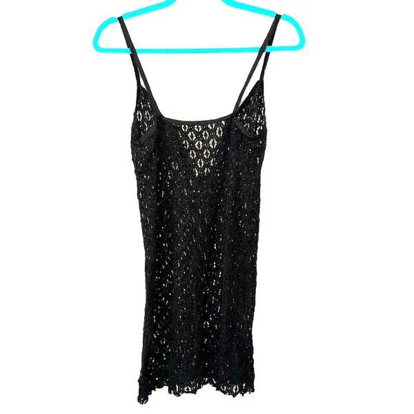 Black‎ Crochet Slip Dress Sheer Mesh Mini Festival Y2K XS S - Image 3