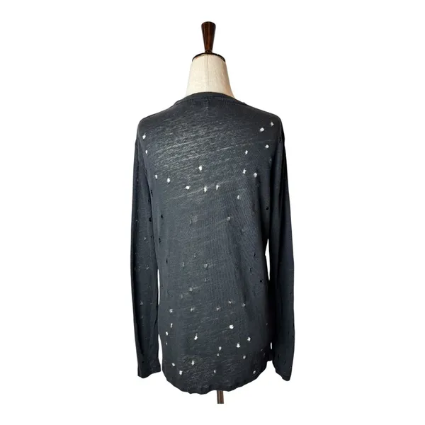 IRO Shirt Women‎ XS Black Linen Marvina Distressed Long Sleeve Tee Grunge Punk - Image 4