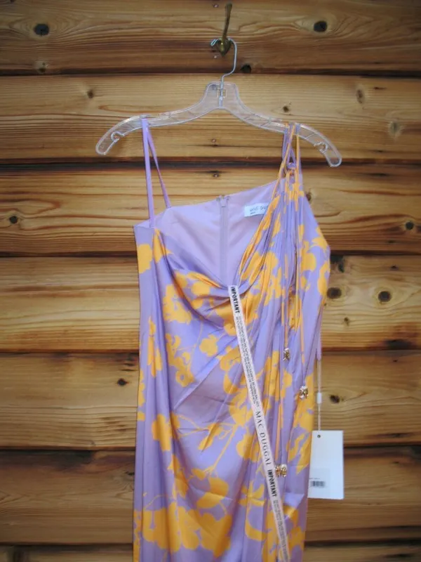 NWT Mac Duggal 68771 Orchid Floral Printed One Shoulder Maxi Dress S - Image 7