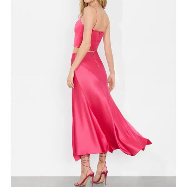 Alice + Olivia Rosa Slip Skirt Pink Asymmetric Feminine Satin Women's Size 10 - Image 4