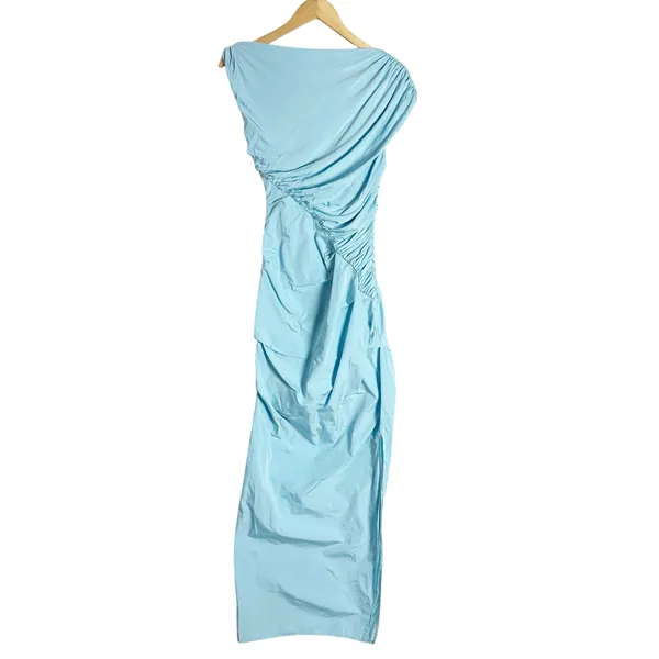 Paris Georgia Kaya Light Blue Ruched Sleeveless Maxi Dress Size S - Image 6
