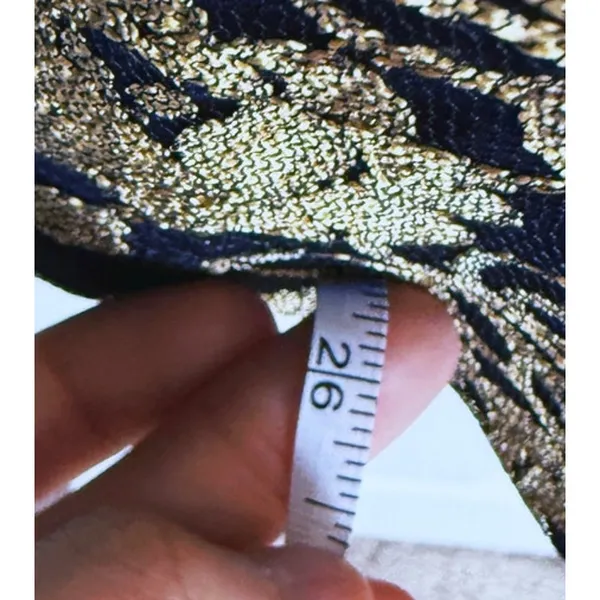 VTG 90s Strapless Sweetheart Floral Mini Dress Gold Foil Navy Size 6 Homecoming - Image 7