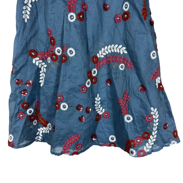 Let Me Be Anthropologie Laurel Floral Embroidered Mini Dress Blue Puff Sleeve XS - Image 5
