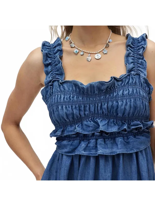 UO Kimchi Blue Cotton Kenzie Empire Waist Bow Denim Midi Dress NWT XS - Image 3