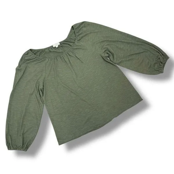 Loft Slub Jersey Knit Scoop Neck‎ Peasant Tee Shirt Olive Green Large - Image 12