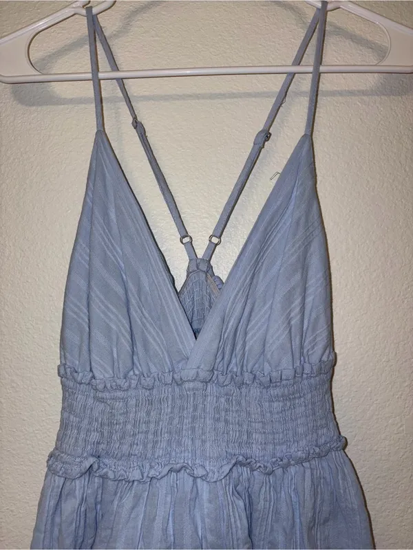 Light Blue Smocked Waist Spaghetti Strap Dress - Image 2