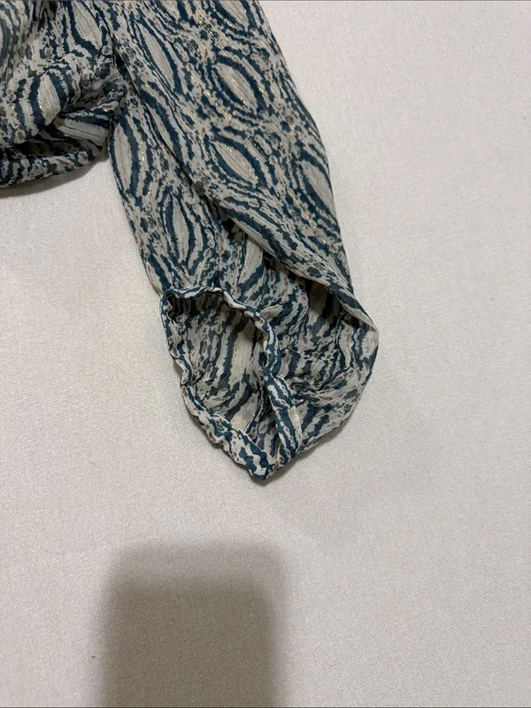 Zara Teal and Cream Printed V‑Neck Blouse - Image 7