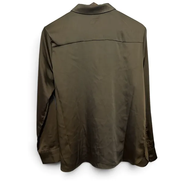 A New Day Olive Green Satin Long Sleeve Button Down Blouse Large L - Image 2