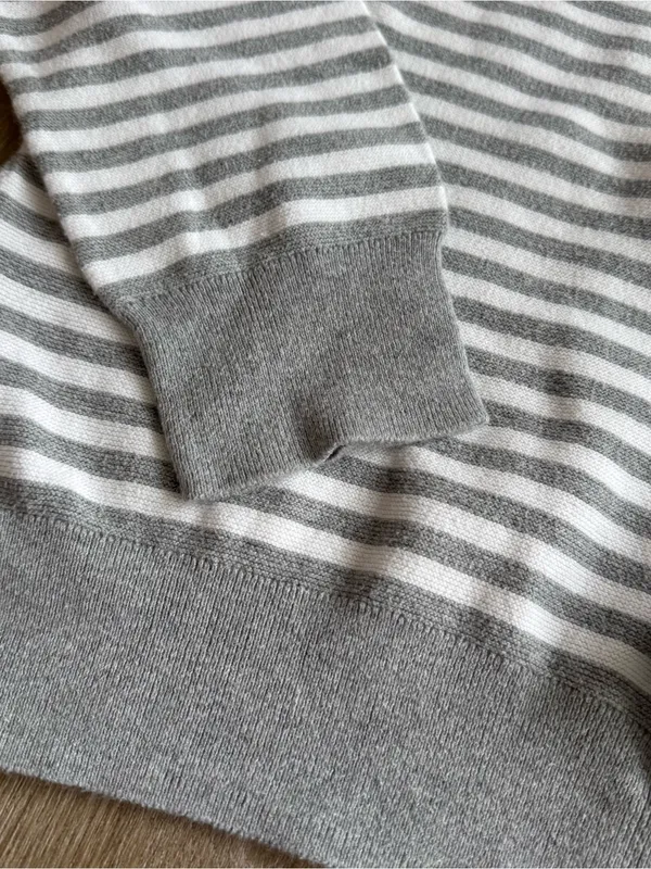 J. Crew Men's Gray & White Striped Crewneck Sweater - Image 6
