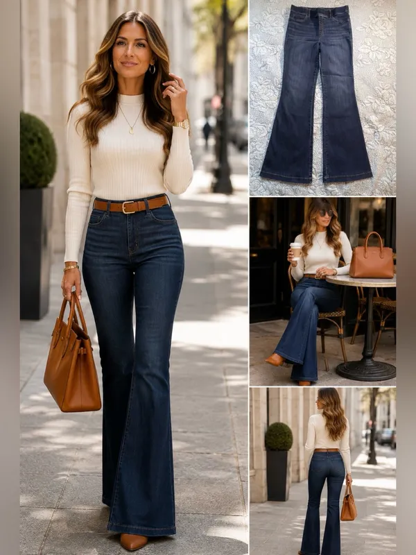 💥SPANX Pull On Flare Jeans Dark Wash High Rise Stretch Denim Size L🧡 - Image 2