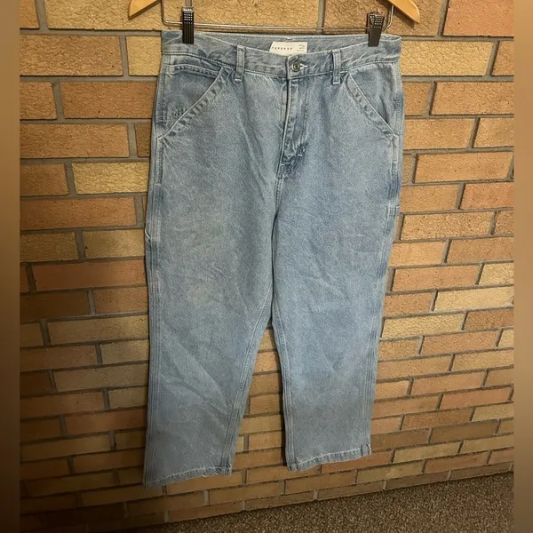 TOPSHOP Straight Leg High Rise Jeans In Bleach Wash-Blues Women’s Size 30x30 - Image 2