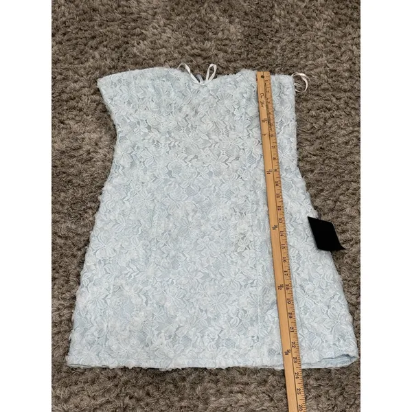 Lulus Light Blue Lace Mini Dress Strapless Backless 3D Floral Coquette NWT M - Image 12