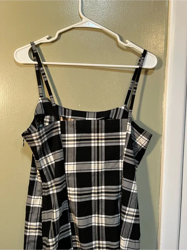 Divided H&M Women’s Size Medium Mini Bodycon Dress Black White Plaid Square Neck - Image 7