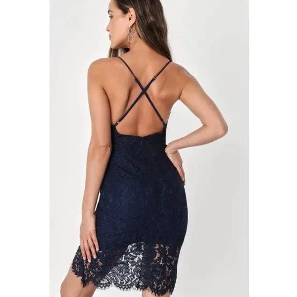 Lulus Flirting with Desire Navy Blue Lace Bodycon Dress - Image 3