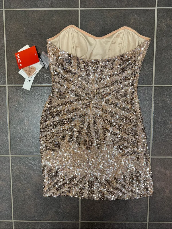 Shail K Strapless Sequined Bodycon Mini Dress Blush Beige Silver 10 NEW NWT - Image 8