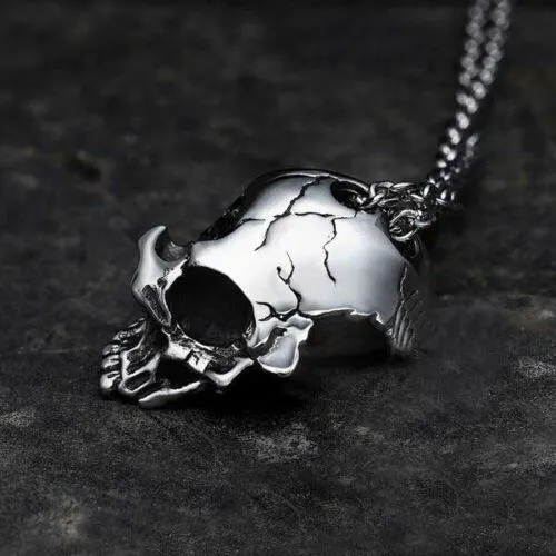 Retro Half Skull Gothic Punk Necklace Metal Skull Pendant Steampunk Jewelry - Image 2