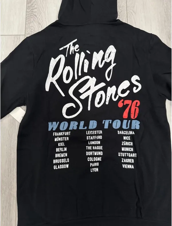 The Rolling Stones 76' World Tour Black Hoodie Sweatshirt Mens Small NWT - Image 5