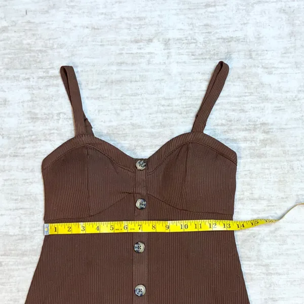 No Boundaries Juniors Medium 7-9 Brown Ribbed Ruffle Swing Dress Y2K Button New - Image 3