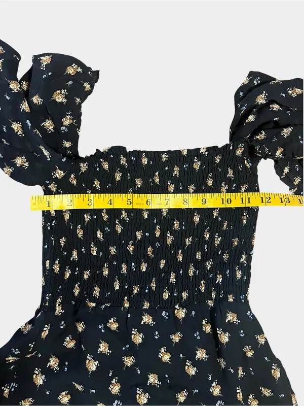 Maje Rithik Black Camel Floral Smocked Mini Dress Size 36 US 4 Small - Image 10