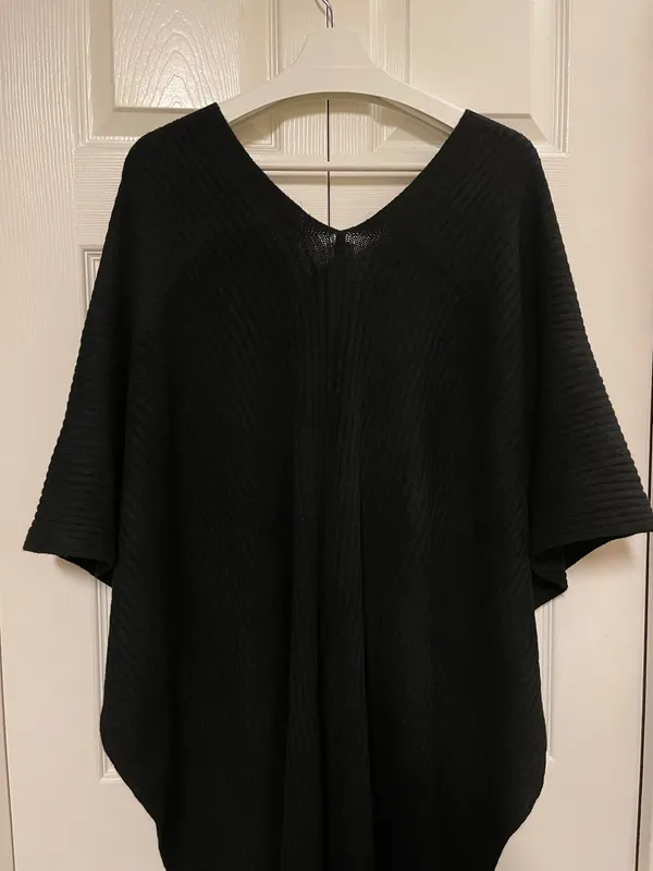 NEW! Time and Tru Black Knit Open Front Ribbed Ruana Shawl Wrap Poncho One Size - Image 8