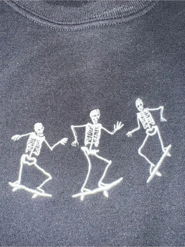 Women’s Halloween Skateboarding Skeletons Black Sweatshirt Small - Medium - Image 3