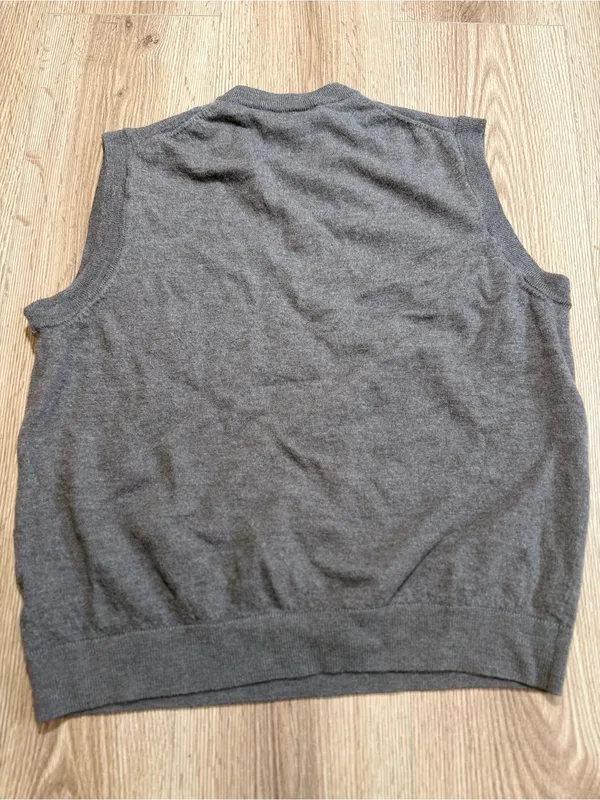 Women's M/L Brown 100% Merino Wool Sweater Vest V-Neck Preppy Knit Layer - Image 3