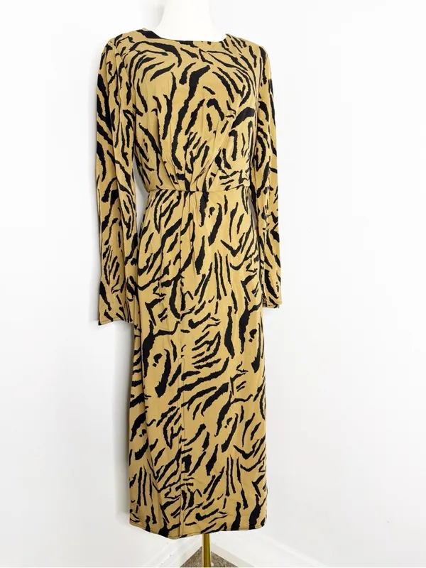 Lulus On the Prowl Tiger Print Long Sleeve Midi Dress Brown Black Size S - Image 2