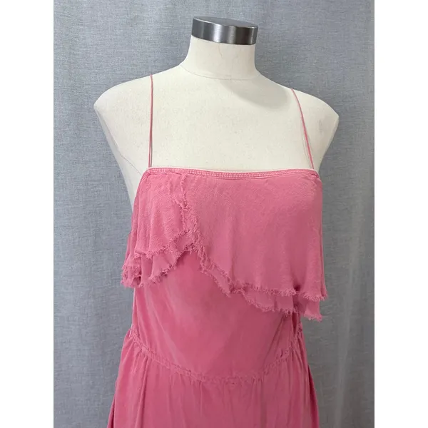 Aritzia Wilfred Pink 100% Silk Ruffle Mini Dress Medium - Image 2