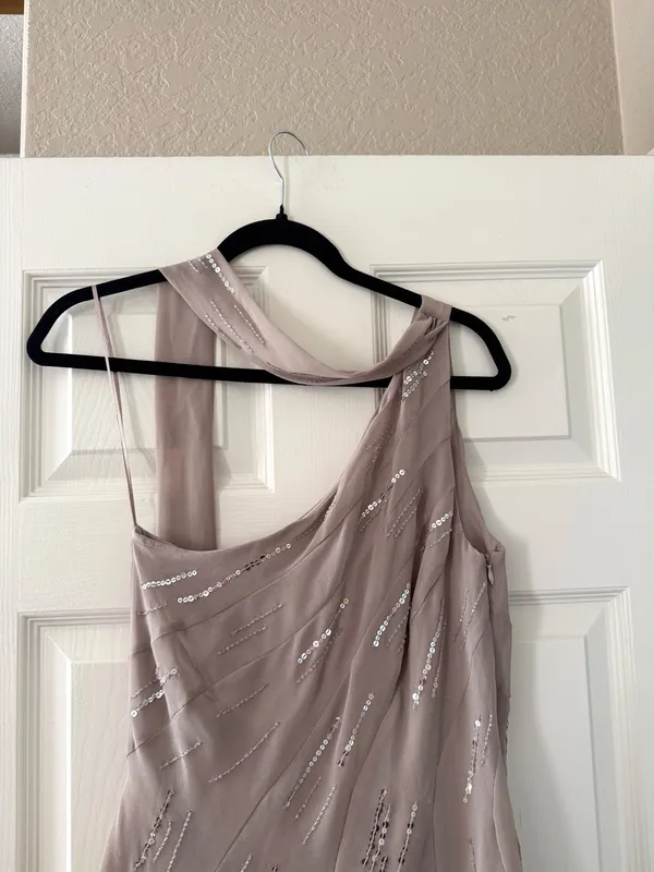BNWT Zara Stone Grey Sequin Beaded Foulard Scarf Mini Dress - Image 9