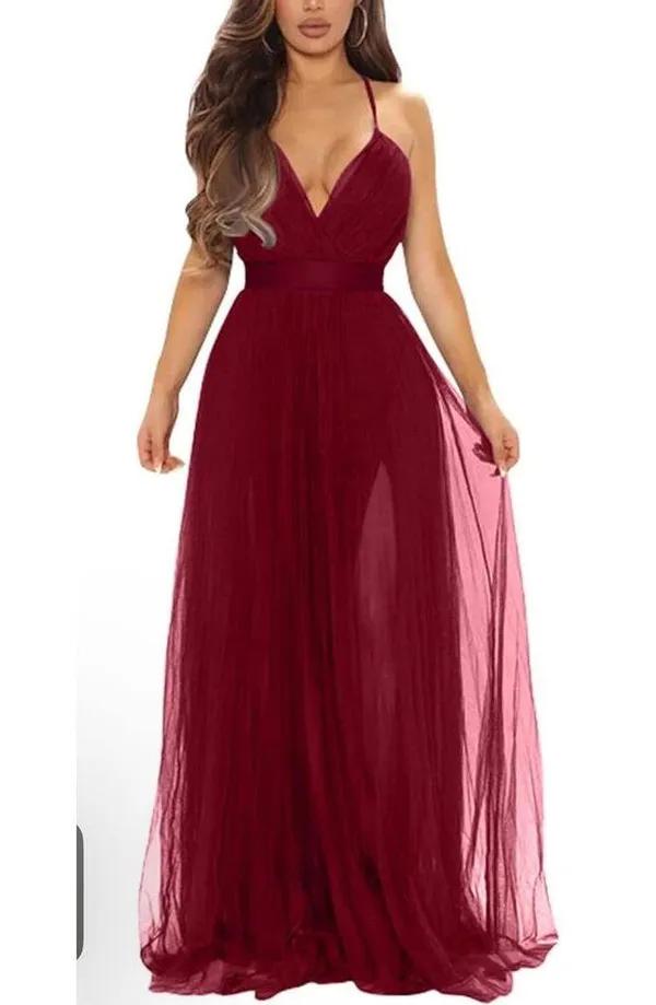NEW Deep V Neck Split Cocktail Formal Bridesmaid Maxi Dress S - Image 2