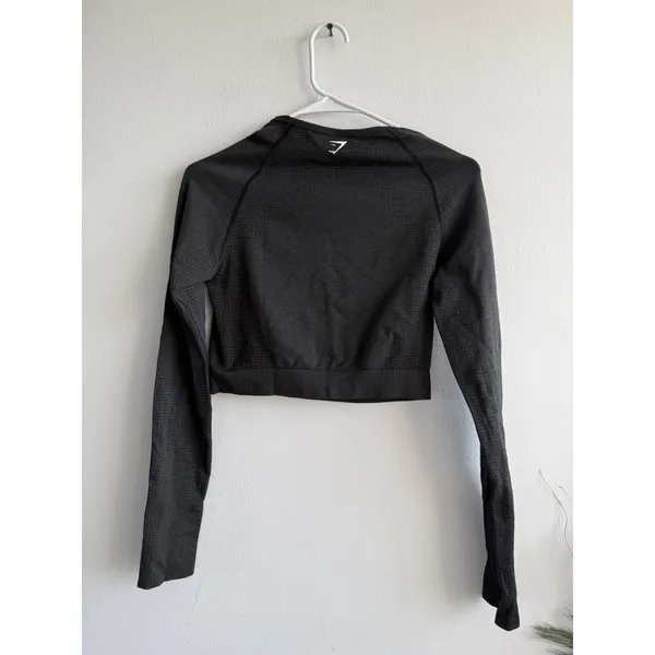 Gymshark Vital Seamless‎ Long Sleeve Crop Top Black Marl Thumbholes B1A3D Medium - Image 3