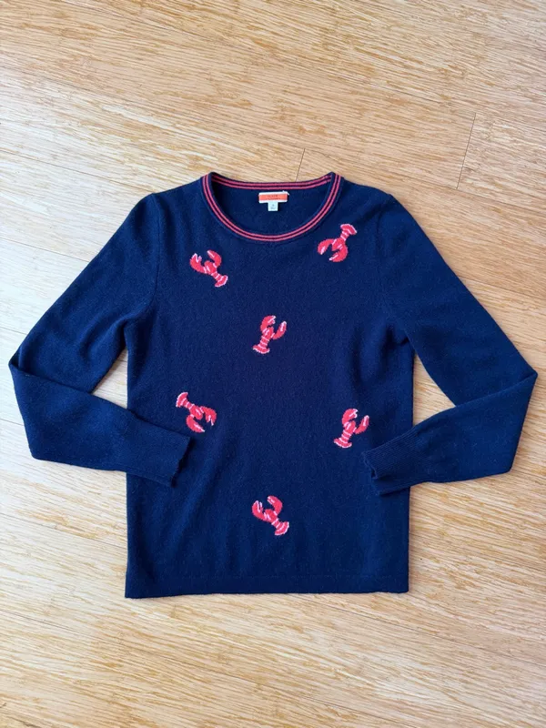 J.Crew 100% Cashmere Flying Lobster Sweater Navy Red Size S - Image 2