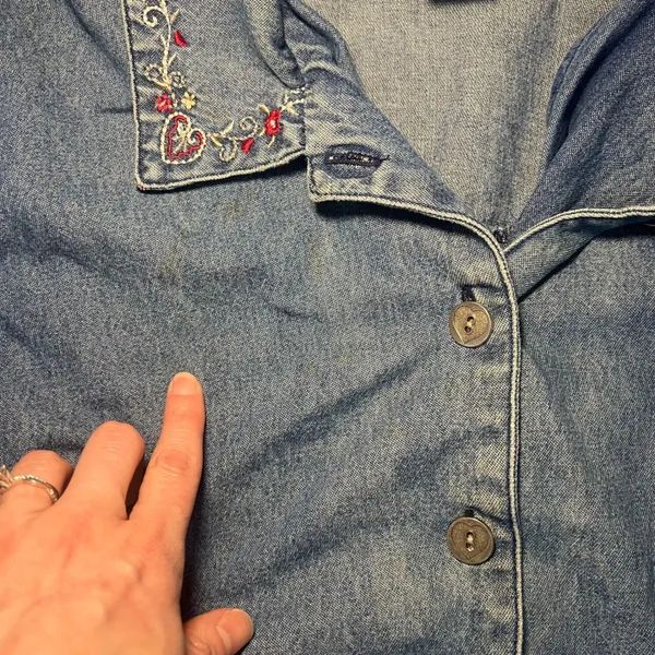 VTG 90s Teddi‎ Denim Button Up Jacket Embroidered Collar Pockets Blue Womens XL - Image 8