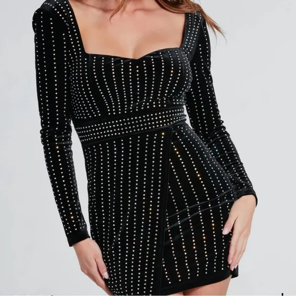 Windsor Black Mini Dress with Rhinestone Accents - Image 4