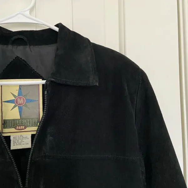 Vintage Middlebrook adult‎ black leather zip jacket padded shoulders — small - Image 2