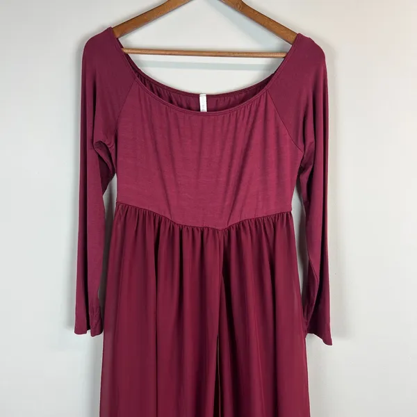 PinkBlush Maxi Dress Womens XL Maroon Off Shoulder Sheer A-Line Unlined Flowy - Image 4