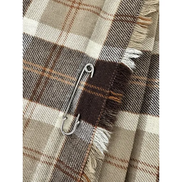 Vintage Pure New Wool Plaid Wrap Kilt Skirt Women’s XS Small Beige Brown Tartan - Image 3