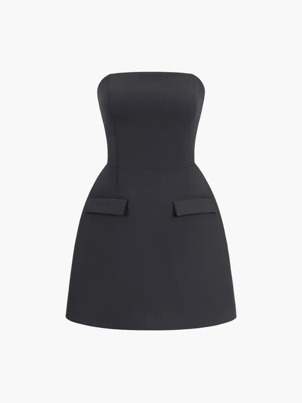 Strapless Black Solid Tube Mini Dress Size XS - Image 4