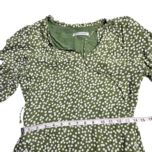 Reformation‎ Marcy Green Polka Dot Dress Size: 8 - Image 6