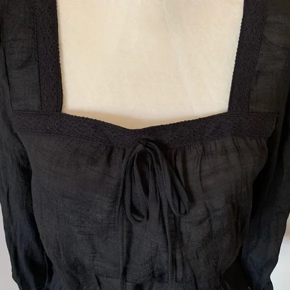 June & Hudson Nordstrom Black Sheer Peasant Boho Long‎ Sleeve Top Size M… - Image 4
