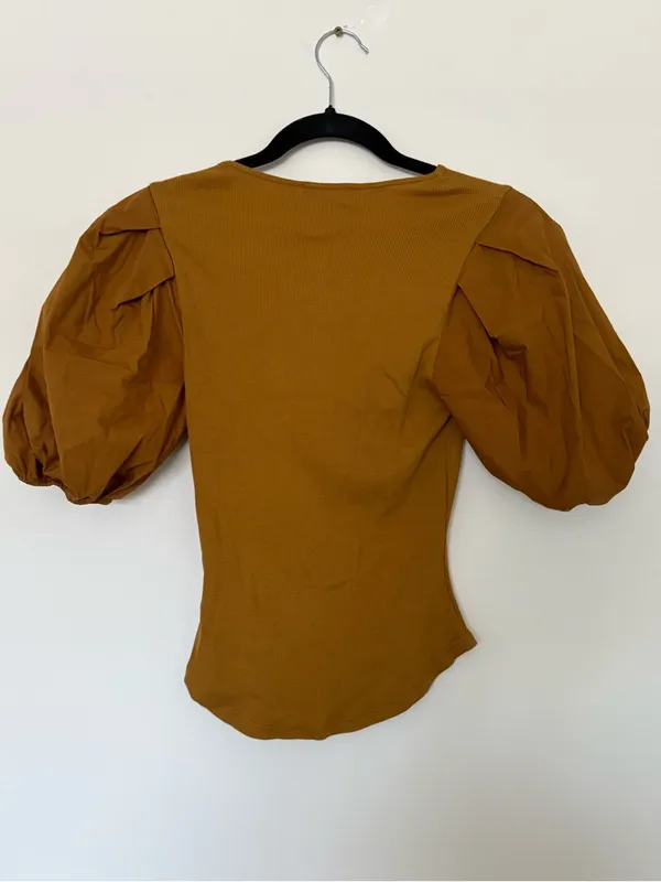 Ulla Johnson Kara Puff Sleeve Ribbed Top Tapenade - Image 5