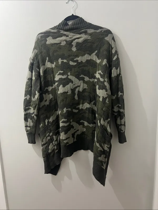 Express Camouflage Open-Front Cardigan - Olive & Gray - Image 5