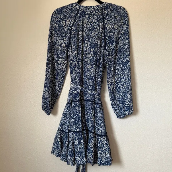 Madewell Blue White Floral Tiered Mini Dress Long Sleeve NS128 Size 00 NWT - Image 3