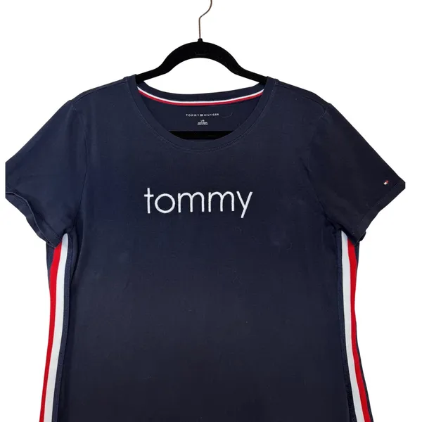 Tommy Hilfiger Womens‎ Navy Blue T-Shirt Dress Side Stripe Logo Large L - Image 4