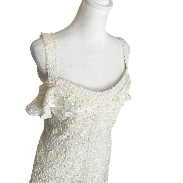 Alexis Linzi Ivory Lace Ruffle Mini Dress L Bridal Shower Bachelorette - Image 5