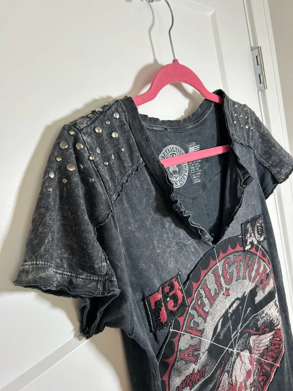 Large Affliction biker T shirt distressed - Image 2