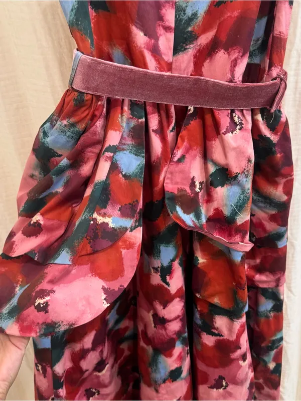 Prosperina Diana Pink Multi Floral Print Cotton Belted Midi Dress - Image 6