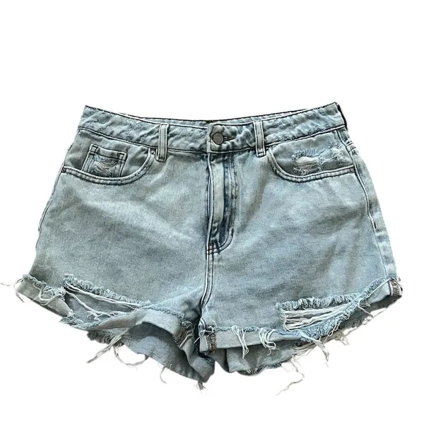 PacSun Women's Mom Denim Shorts Size 28 Blue Distressed Casual Summer - Image 9